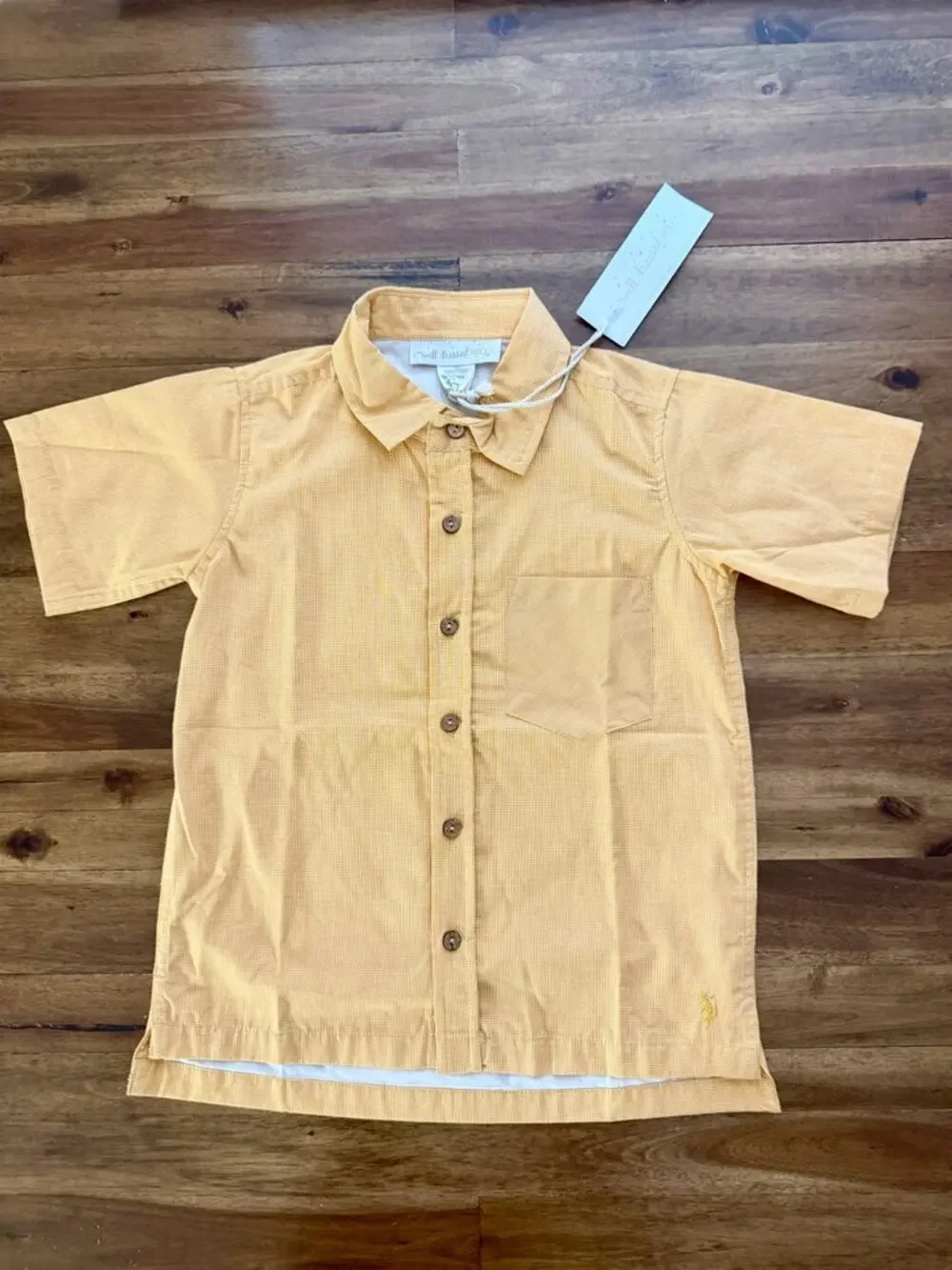 NWT Well Dressed Wolf Boys Collared Shirt Honey Micro Check 6 Short Sleeve